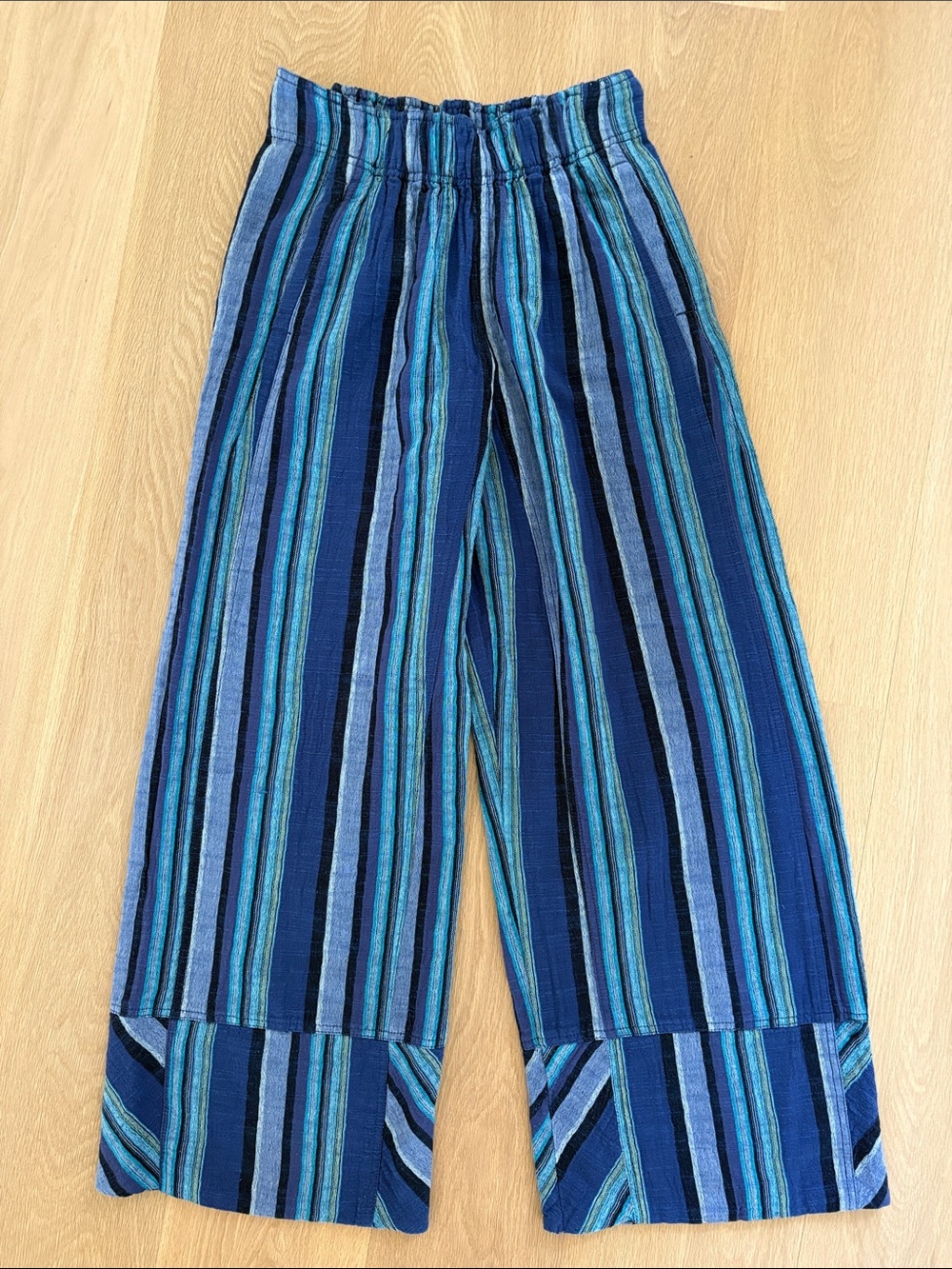 Free People Days End Blue Multi-Striped Wide-Leg Pull on Pants